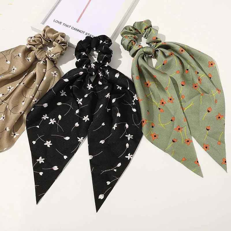 Резинка для волос с бантом Женская эластичная резинка цветочным принтом
