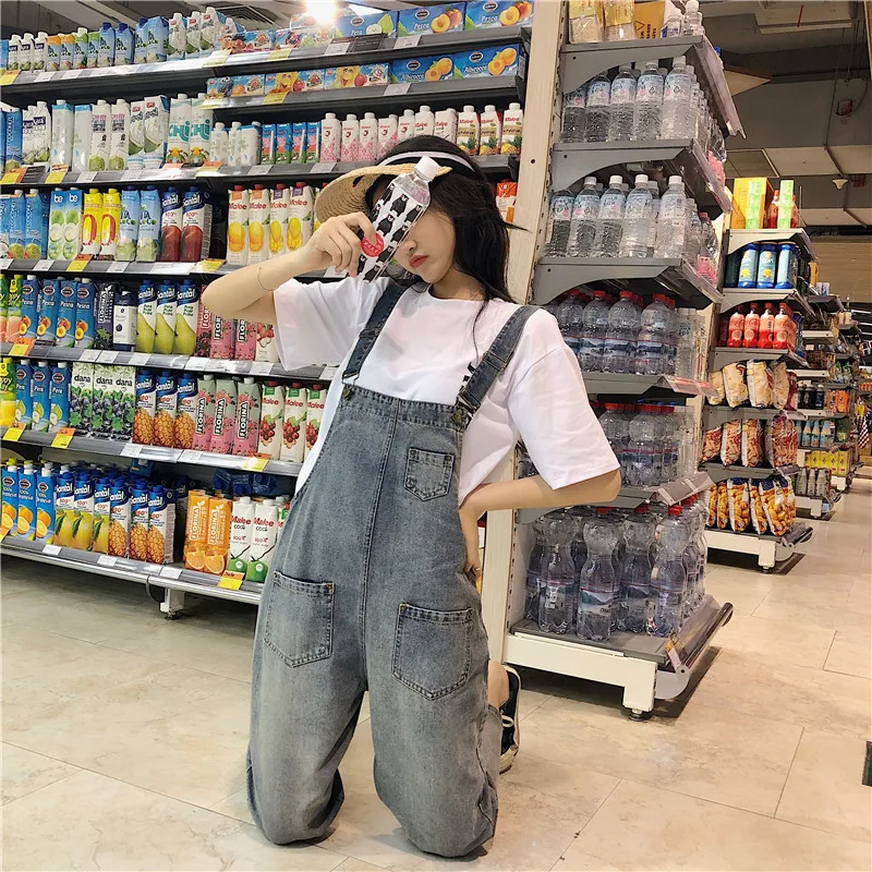 

Fashion Women Denim Jumpsuit Ladies Spring Fashion Loose Jeans Rompers Female Casual Plus Size Overall Playsuit With Pocket 9585