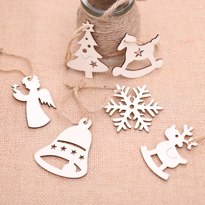 

10pcs Hollow Christmas Snowflakes Wooden Hanging Ornaments Pendants for Xmas Tree Ornament Christmas Party Decorations Kids Gift