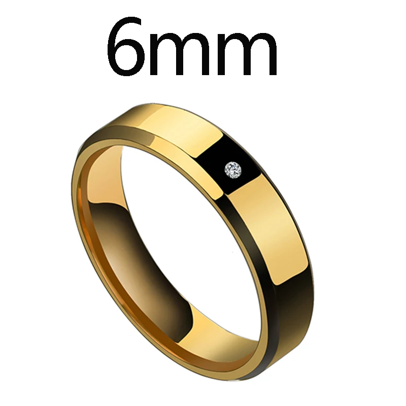 Gold 6mm crystal ELSEMODE мужское черное титановое кольцо из нержавеющей стали прямые парные кольца для влюбленных для женщин - Цвет основного камня: Gold 6mm crystal