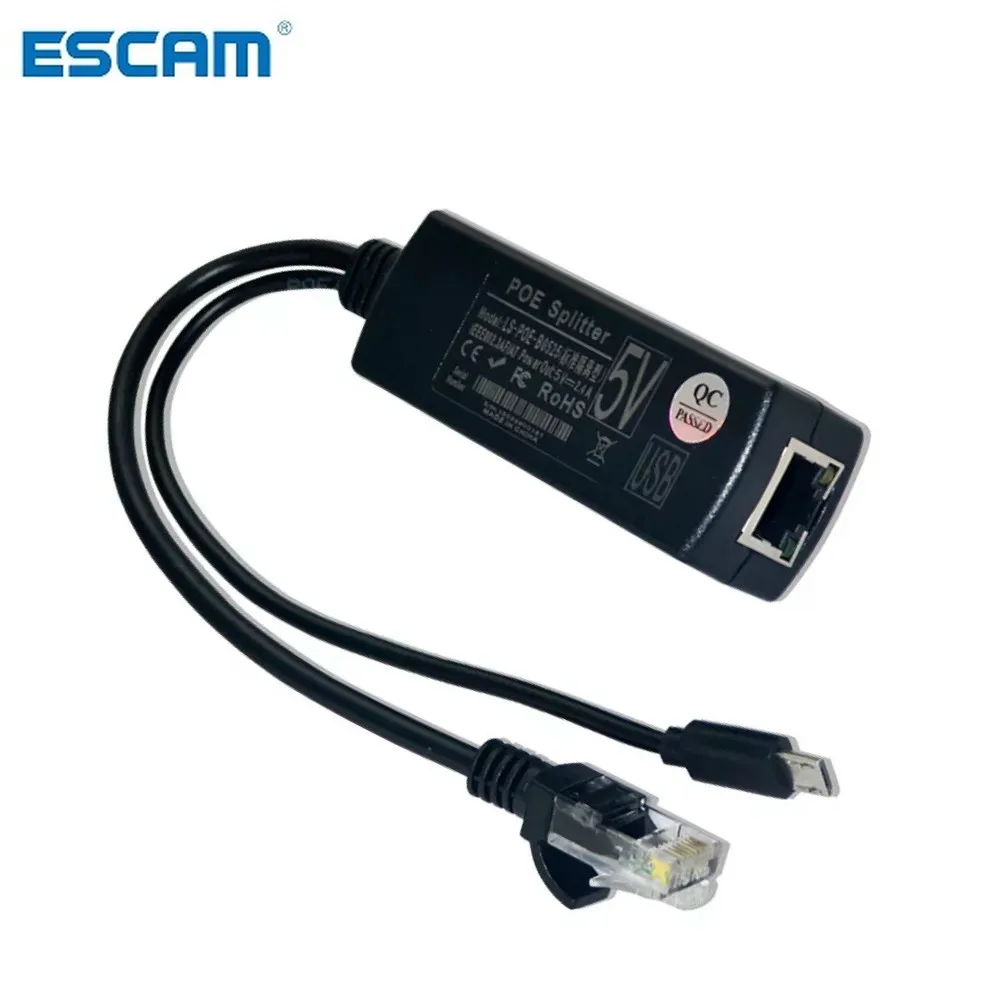ESCAM 2.5KV Anti-interference Power Over Ethernet 48V To 5V 2.4A 12W Active POE Splitter Micro USB Plug for Raspberry Pi CCTV