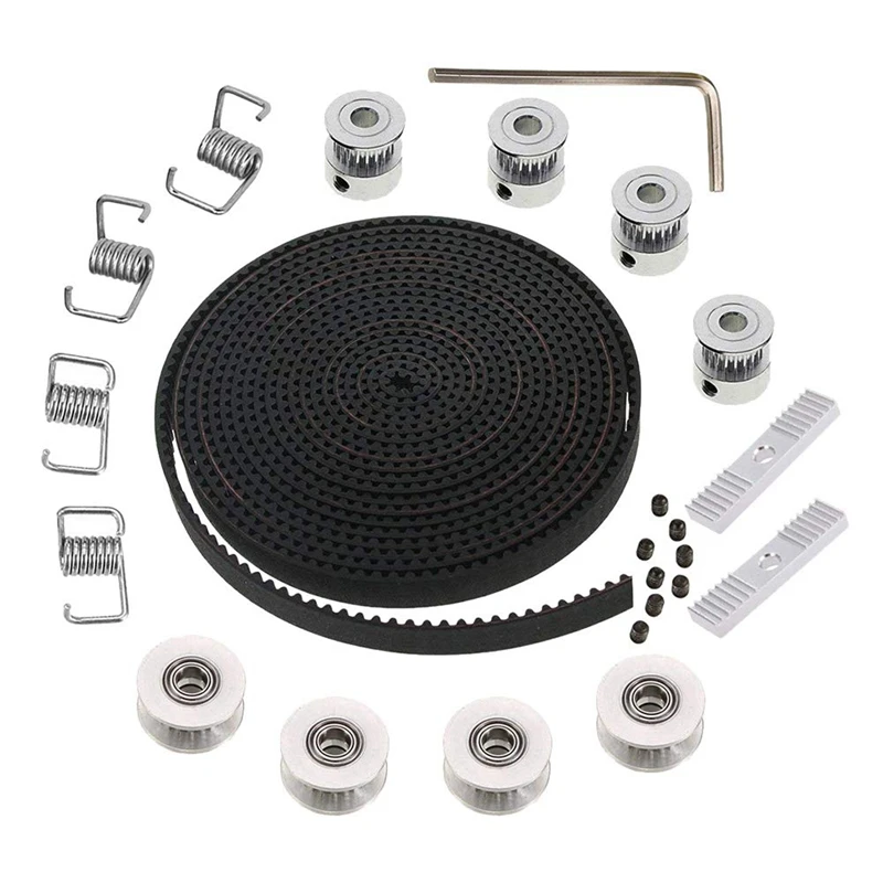 

5Mx6Mm Gt2 Timing Belt +4Pcs 20 Tooth 5Mm Inner Diameter Pulley +4Pcs Idler + 4Pcs Tensioner Spring Torsion +2Pcs Gear Clamp Mou