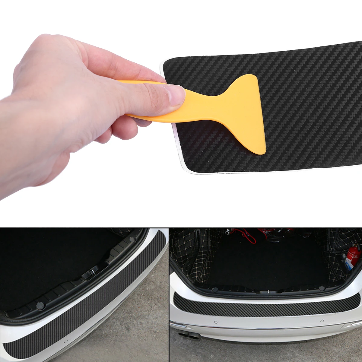 Стильная черная 3D наклейка на порог багажника из углеродного волокна