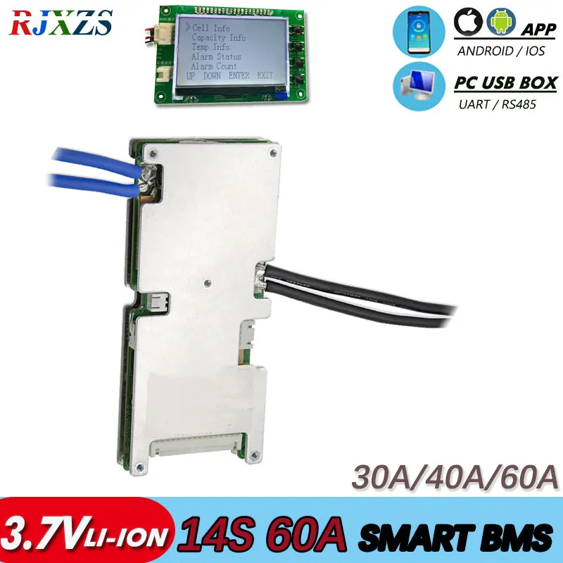 BMS 14S 30A/40A/60A активный bms 48V литий-ионный смарт bms pcm с android Bluetooth app UART bms wi-Fi программное обеспечение(APP) монитор