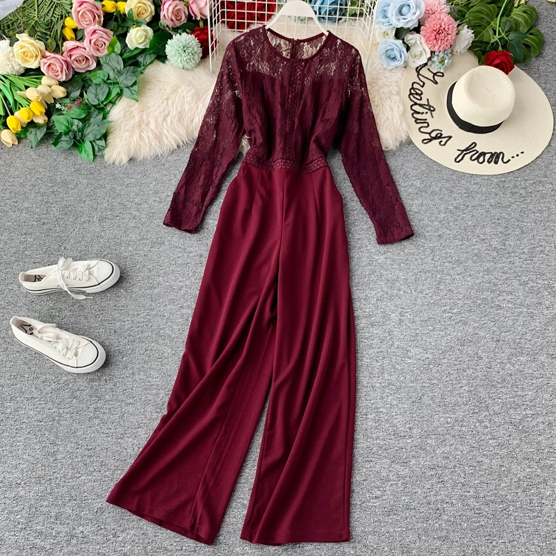 Модная одежда с длинными рукавами кружевное пэтворк однотонное комбинезон для