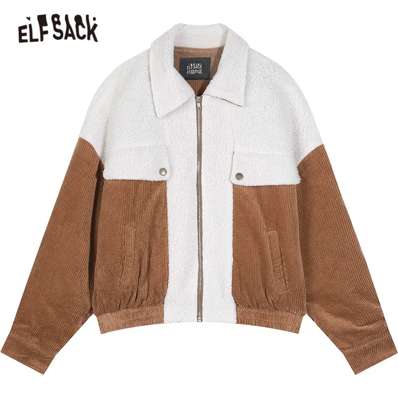 

ELFSACK Brown Corduroy Zipper Korean Casual Padded Coat Women,2020 Winter ELF Full Sleeve Korean Style Female Warmness Outwears