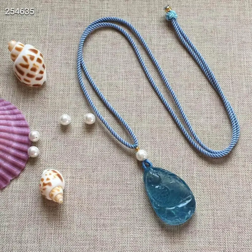 Натуральный Синий аквамарин кулон женский мужской подарок любви рыба резная