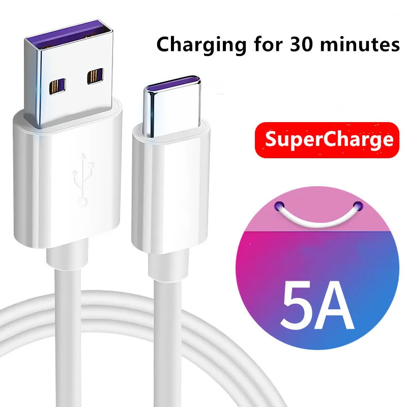 

5A TypeC Super Fast Charging USB Data Cable TPE Charging Black White Wire Cable For Samsung Galaxy S20 S10 Xiaomi Huawei P30 Pro