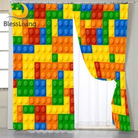 blessliving toy print living room curtains dot building blocks curtain for kids bedroom colorful bricks game window drapes 1pc