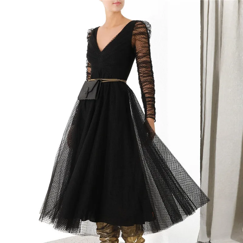 DEAT 2020 новинка осень и весна v образный вырез полный рукав сетка прозрачная