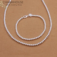 charmhouse silver 925 jewelry sets for women 4mm bead ball chain necklace bracelet collier pulseira 2pcs costume jewelery set