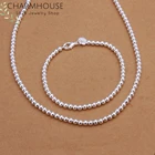 Комплект ювелирных изделий Charmhouse из серебра 925 пробы, 4 мм, бусины, цепочка, ожерелье, браслет, колье, комплект из 2 предметов