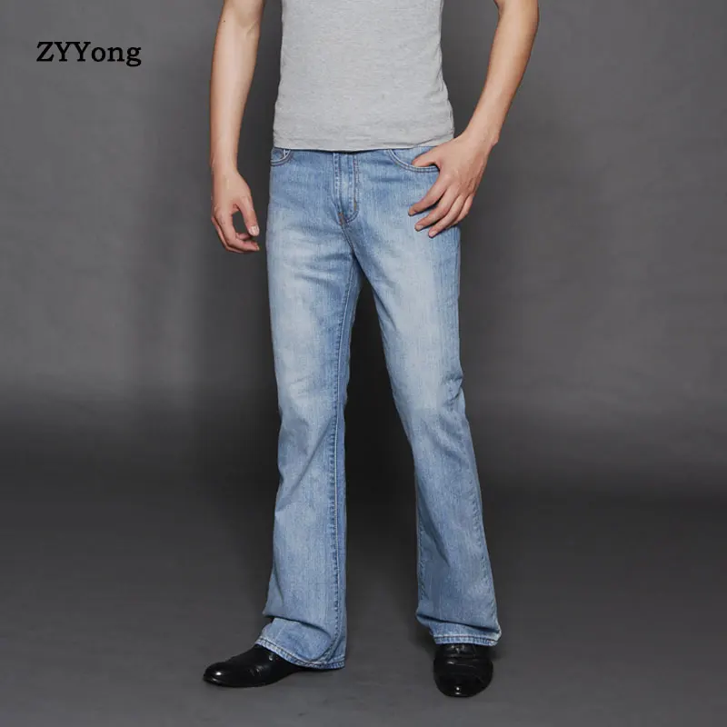2020 New Light Blue Mens Big Flared Jeans Boot Cut Leg Trousers Loose Male Designer Classic Denim Jeans Bell Bottom Jeans for Me