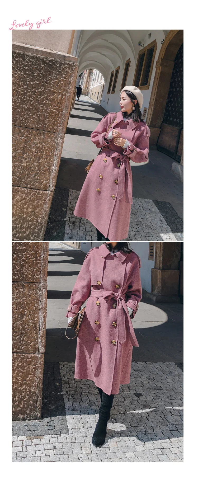 Модное офисное длинное женское Шерстяное Пальто, зауженное однотонное зимнее пальто двубортное кашемировое пальто