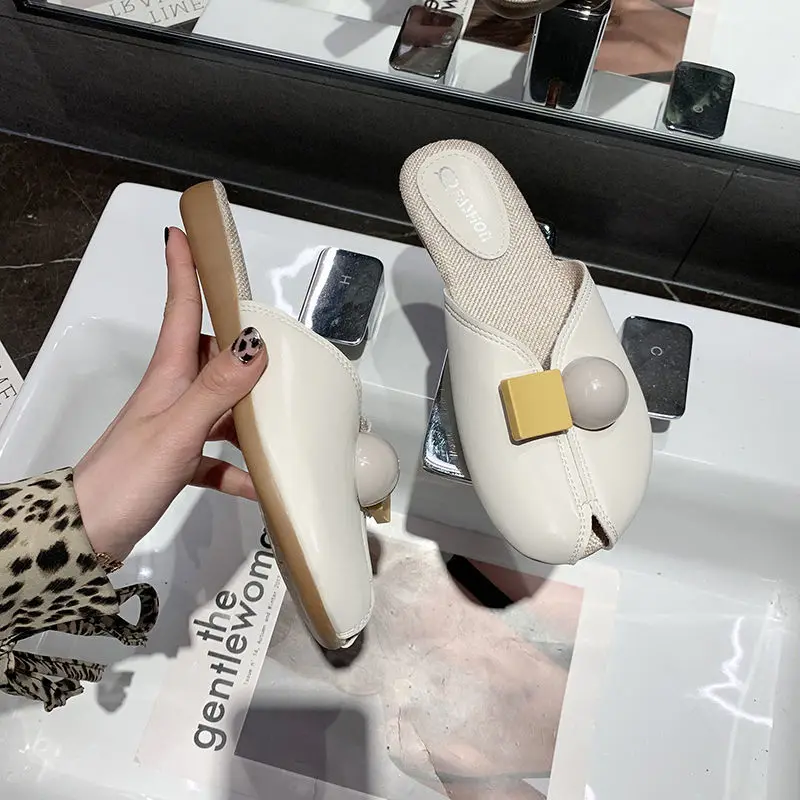 

2021 new Women slippers ladies all-match try on shoes leather pointed-toe lazy flat slippers summer fashion all-match durable