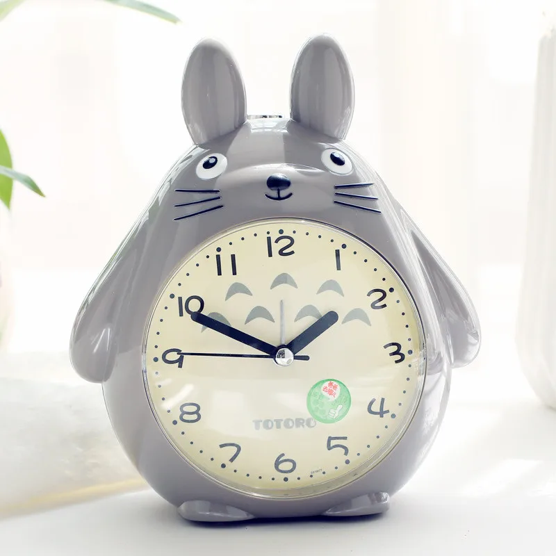 Grey Кварцевые настольные часы Totoro, современный таймер, Повтор будильника, Покемон, светодиодный светильник, бесшумный, рядом с часами, Домашний Детский будильник - Цвет: Grey
