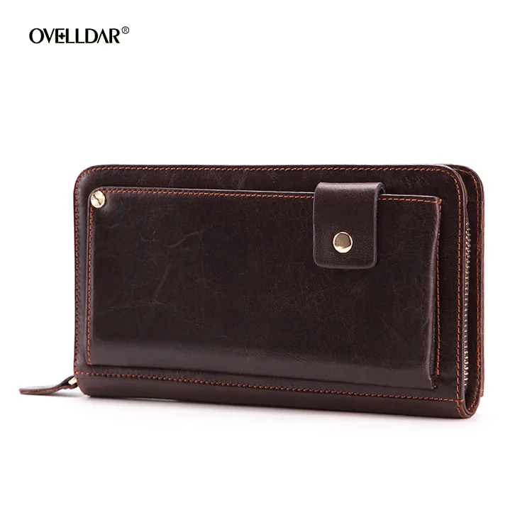 Business Men's Handbag Genuine Leather Clutch Fashion First Layer Cowhide Wallet Multi-card Zipper Mobile Phone Bag