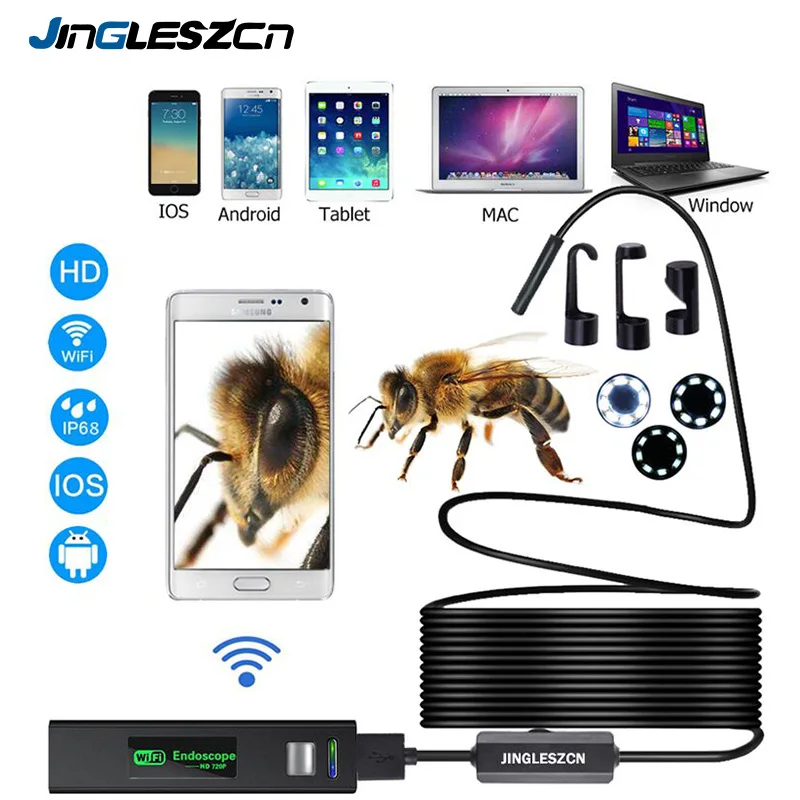Wifi эндоскоп камера HD 1200P 1-10 м мини Водонепроницаемый Жесткий провод беспроводной 8 мм 8 светодиодный бороскоп камера для Android ПК IOS эндоскоп