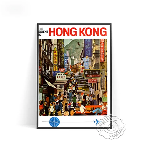 Винтажный постер для путешествий с самолетом, японские американские авиакомпании, гонконгские пропагандистские принты, украшение для стен с пейзажем из Китая