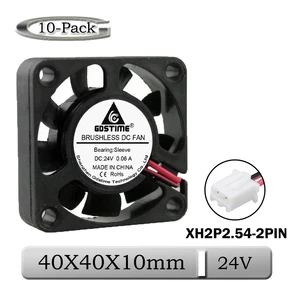 Небольшой Бесщеточный Охлаждающий вентилятор постоянного тока Gdstime, 10 шт., 24 В, 40 мм, 2 контакта, 9 лезвий, 4 см, 40x40x10 мм, подшипник 4010 дюйма