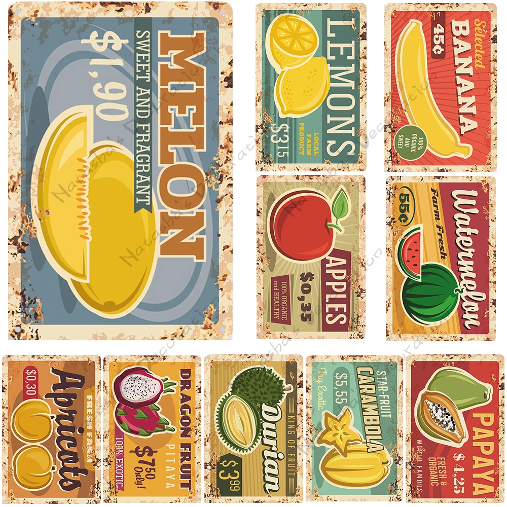 Свежие фрукты металлический жестяной знак ржавчина Органическая фотография