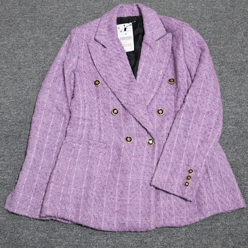 Сезон весна осень Женская обувь в винтажном стиле Пурпурное твидовое блейзеры и