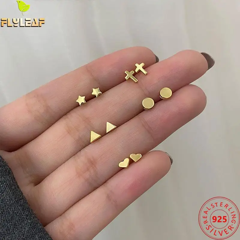 Женские серьги-гвоздики из серебра 100% пробы с сердечками и звездами | Украшения