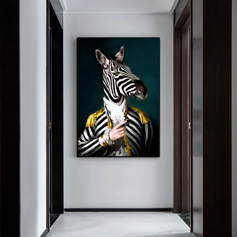 Horse Gentleman Canvas Wall Art Animal Cosplay Oil Painting Print Poster Modern Bedroom Decor Creativity Decorative Picture | Дом и сад