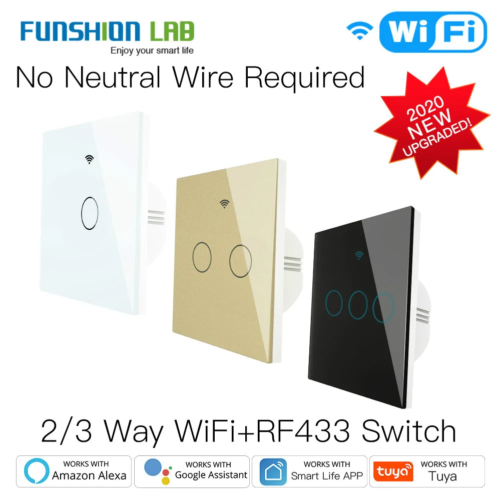 

NEW WiFi Smart Light Switch RF433 No Neutral Wire Single Fire Smart Life Tuya App Control Works with Alexa Google Home 220V EU