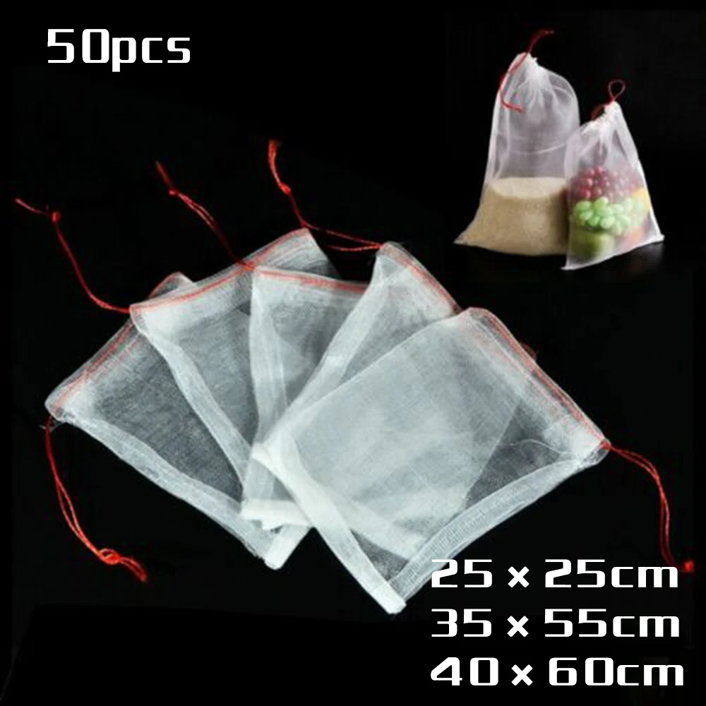 

50Pcs Nylon Bags Reusable Mesh Ropes Holder Carrier Pouch For Storaging