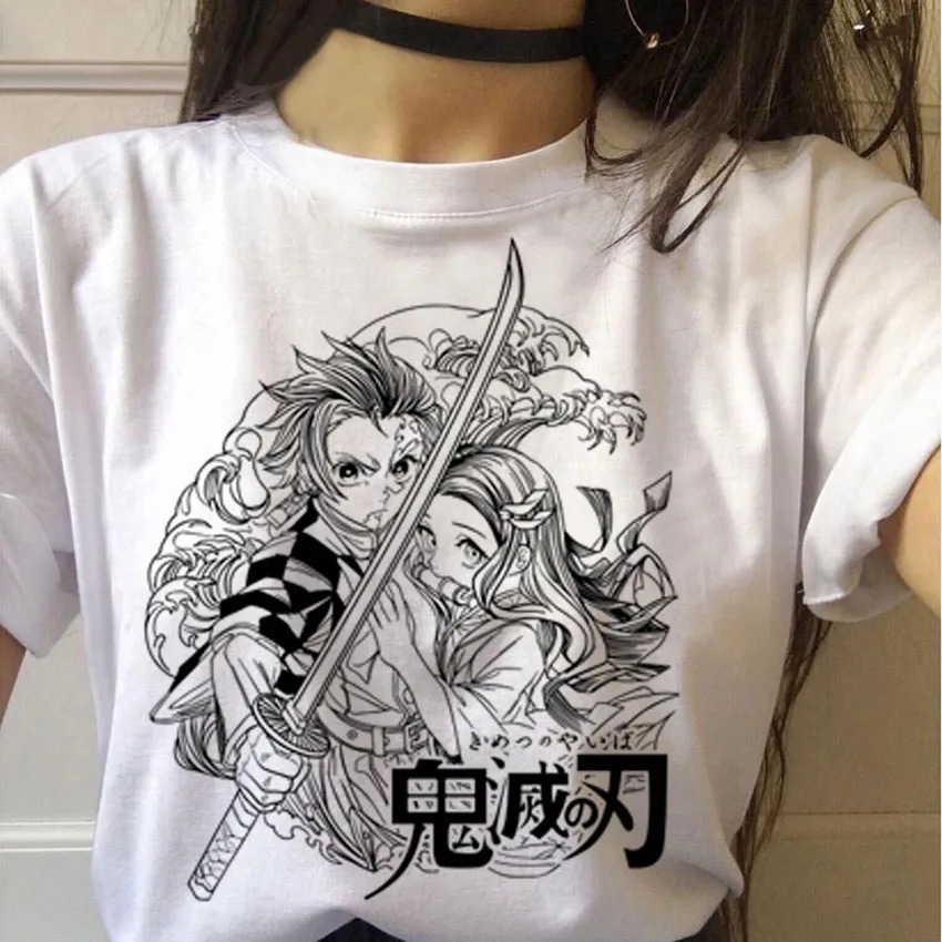 Футболка женская в стиле японского аниме Kimetsu No Yaiba уличная одежда с забавным