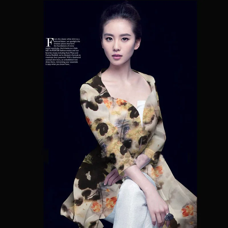 китайский стиль чернила с цветочным принтом шелковая ткань для платья шелковый