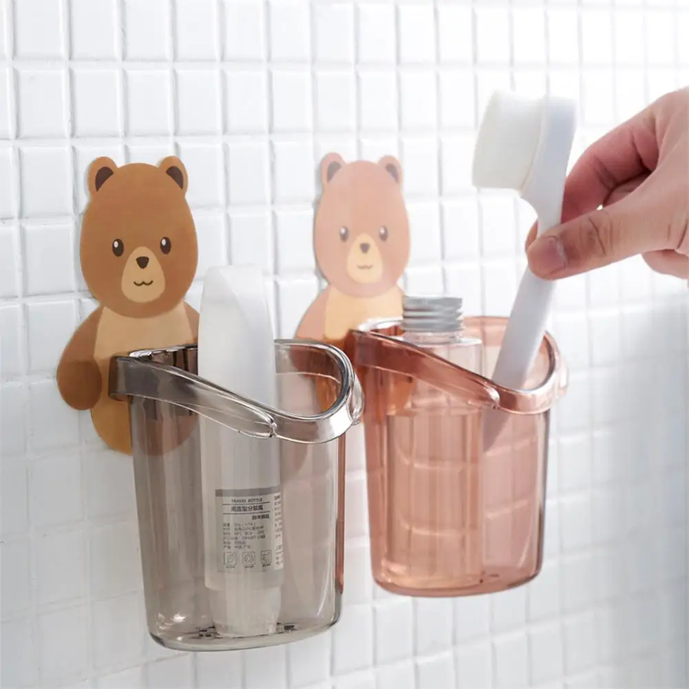 

Bear Storage Cup Wall Mount Toothbrush Toothpaste Cute Cup Holder Case Bathroom Accessories Convenient Appliances
