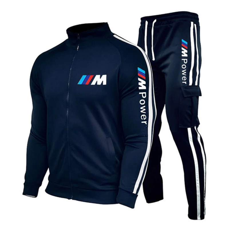 

New spring ensemble man sports clothes 2 piece defines sports suit jacket + male sweatpants bmw clothing