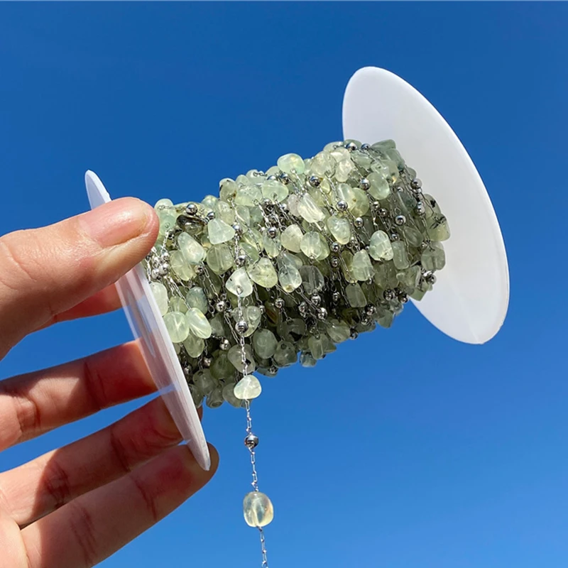 

Irregular Green Prehnites Stone Chain Transparent Crystal Necklace Chains Gem Stone Beads Bracelet Components For DIY Jewelry
