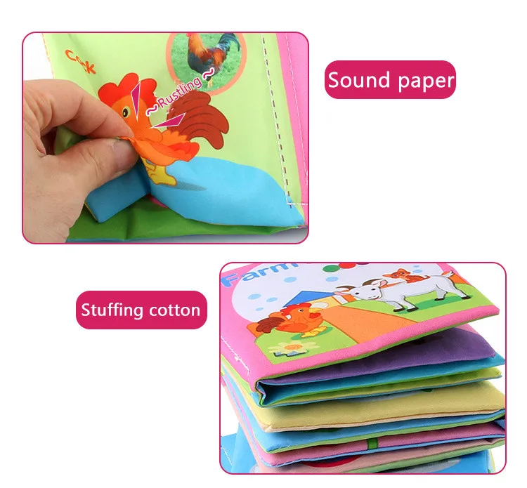 

Early Toy Book Hanging 8 Cloth Animal Baby Baby Soft Washable Newborn Learning Stroller Toys Educational Pages Toy Book Shower C