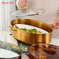 kitchen cooking stainless steel multi use oval korean soup pot steamed food fish pot roaster with rack ceramic plate cookware