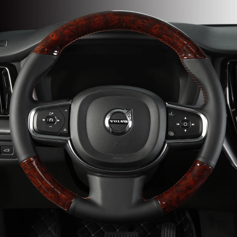 

Hand-stitched leather mahogany carbon fiber car steering wheel cover for Volvo XC60 XC40 S90 S60 V60 V90 XC90
