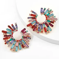 zhini new ethnic colorful crystal big earrings for women 2021 geometric round rhinestone statement earrings wedding jewelry