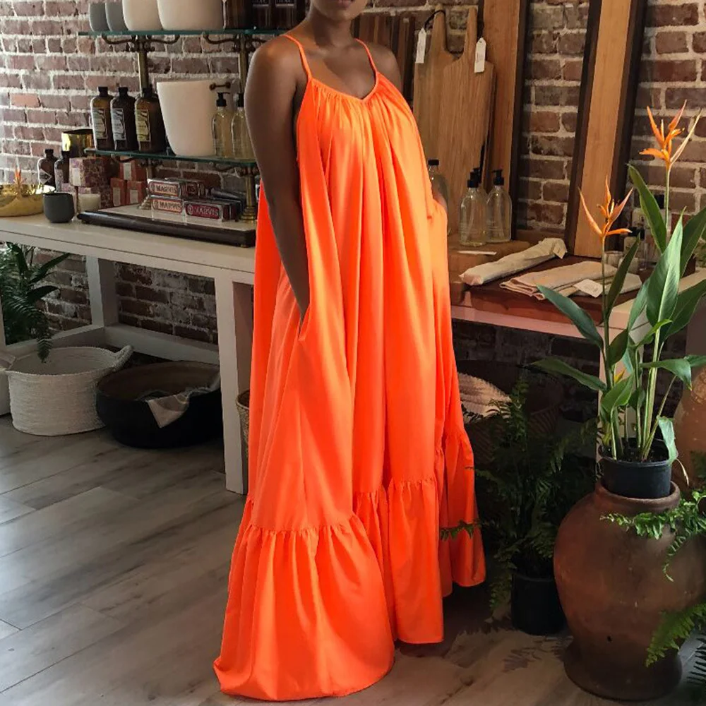 Женское платье на бретельках повседневное летнее сексуальное длинное большого