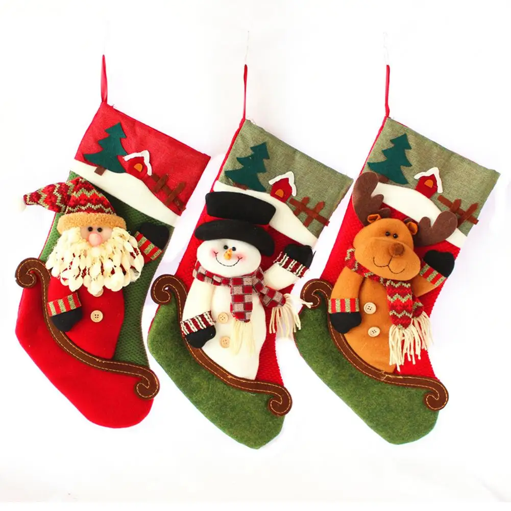 

1PC Adorable Christmas Stocking Large Holiday Gift Candy Bag Personalized Christmas Stocking With Cute Patterns Exquisite Poc