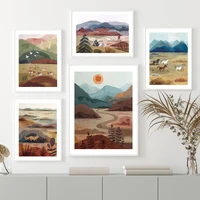 watercolor landscape horse fox wall art canvas painting nordic posters and prints wall pictures for aesthetic living room decor