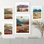 Настенная Картина на холсте с акварельным пейзажем, лошадью, лисой, скандинавские постеры и принты, настенные картины в эстетике, декор для гостиной