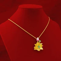 fashion 14k gold necklace for women wedding engagement jewelry lotus flower shape pendant necklace chain choker aniversary gifts