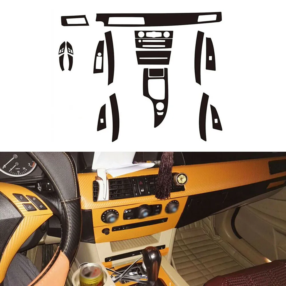 

3D Glossy Carbon Fiber Sticker Vinyl Decal Trim Interior Center Console Stylish Decorative Fit For BMW 5 Series E60 2006-2010