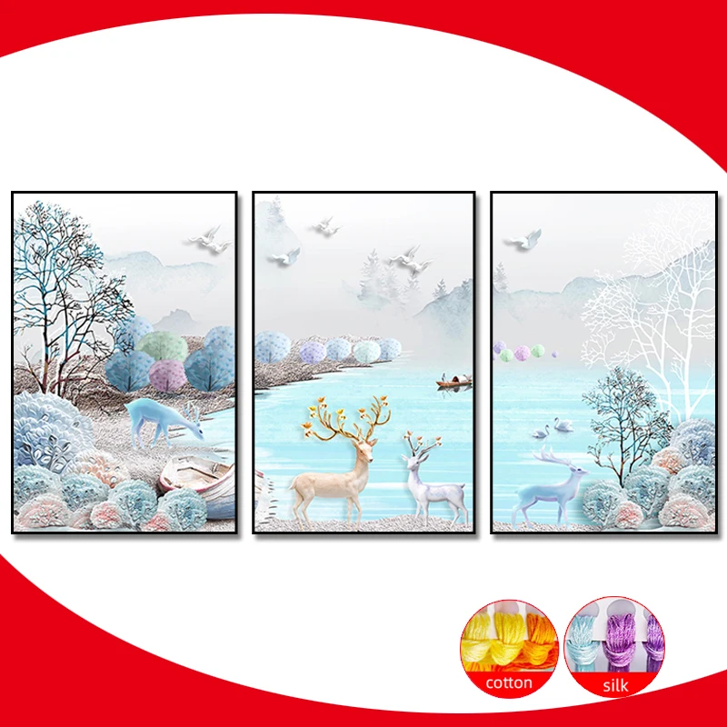 

Forest Deer Printed Pattern Cross stitch Kit Animal Needlework 11CT Diy Embroidery DMC Cross-stitch Elk Painting Home Decoration