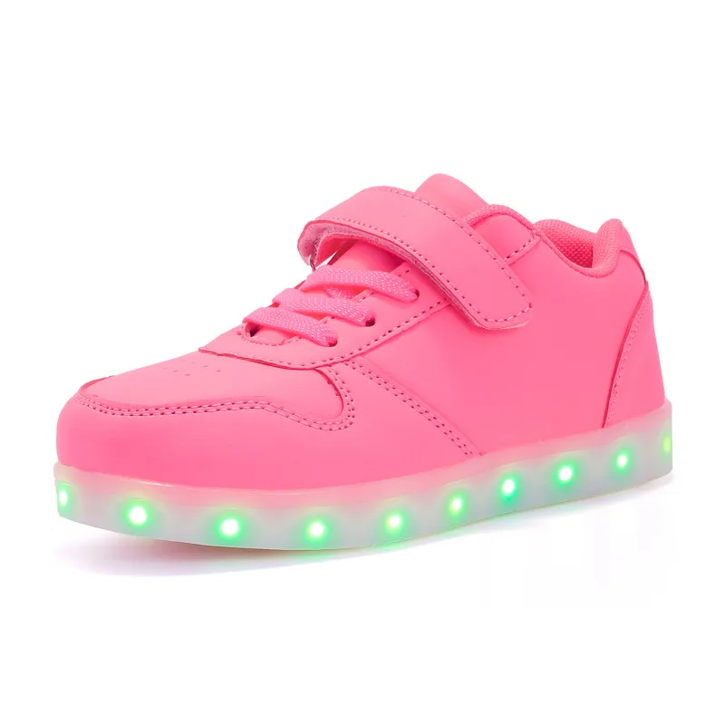 Размер 25-37 Дети led обувь для мальчиков девочек USB зарядное устройство Schoenen дети обувь Enfant светящиеся кроссовки с светильник подошва - Цвет: 608-Pink