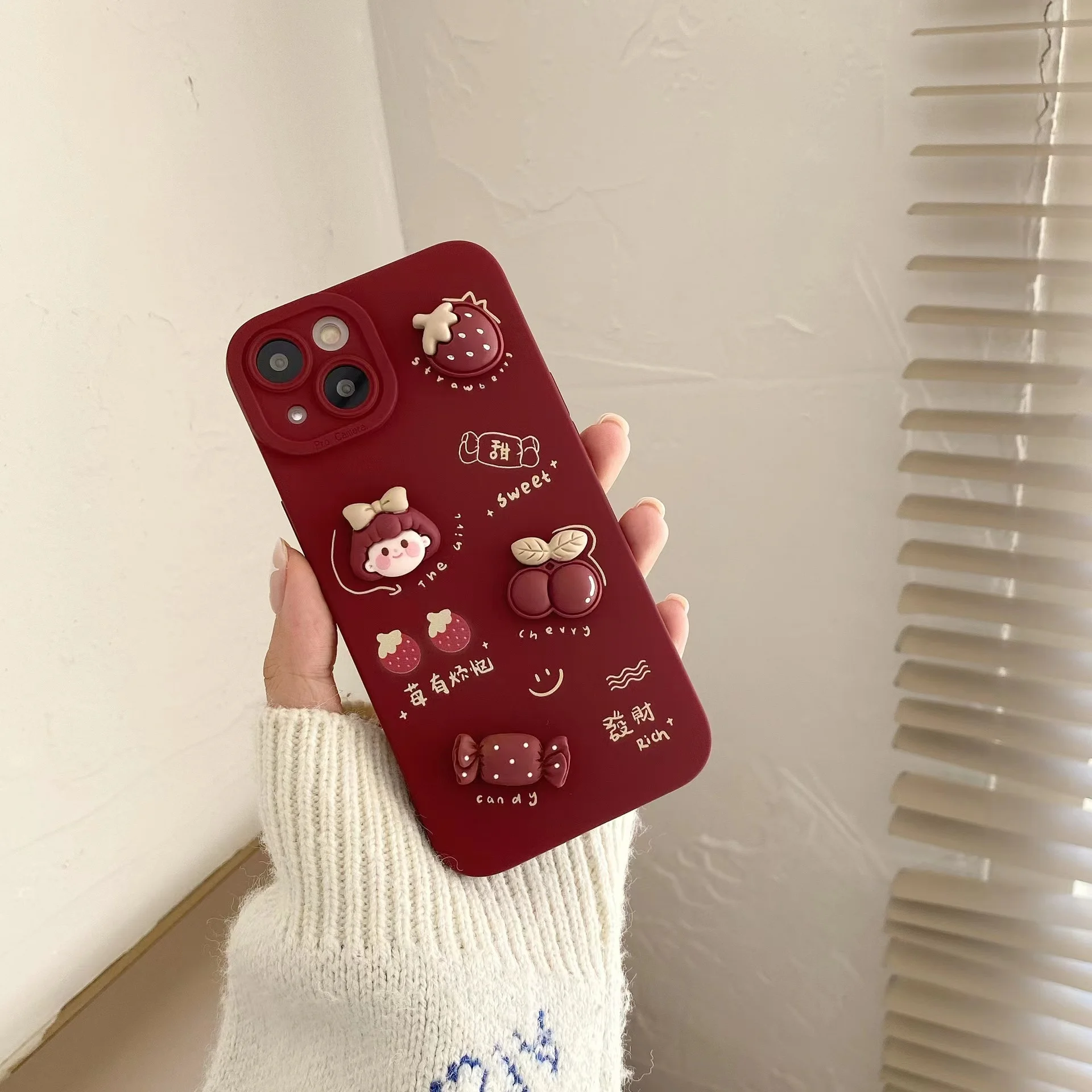 

Ins Candy Girl Diy Mobile Phone Case Apple 11 Three-dimensional Cartoon Suitable For 12promax Silicone 13 Wine Red Xs