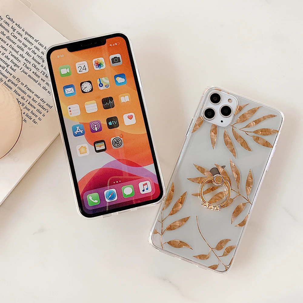 Сусальное золото цветочное кольцо держатель чехол для телефона iPhone 12 мини 11 Pro Max