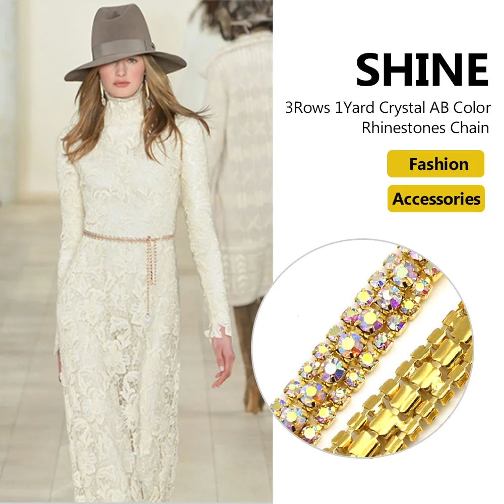 5 ярдов 9 мм стразы кристалл Ab цепочка 3 ряда отделка серебристый тон украшение для